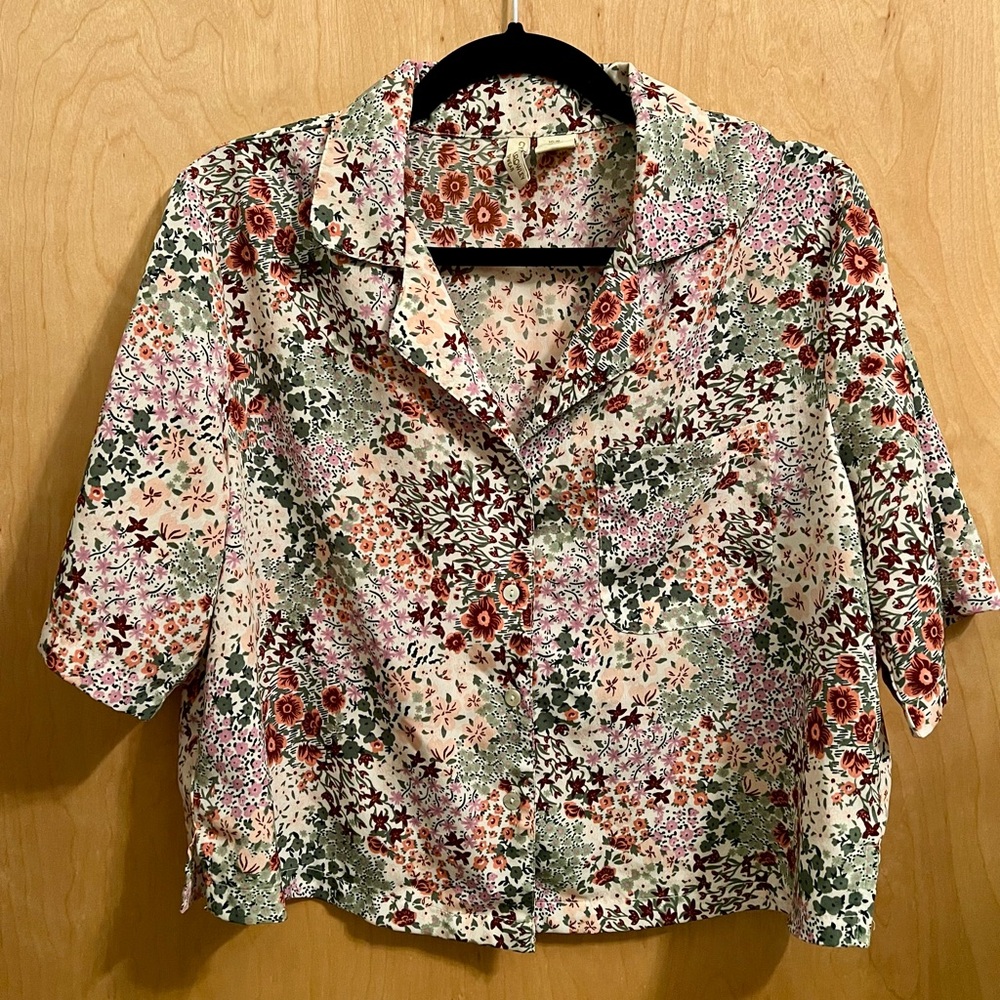 CYNTHIA ROWLEY Sleepwear Blouse Top Button Up Short Sleeve Floral  Medium